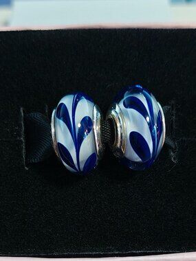Authentic Pandora Blue Swirl Murano Glass Charms – 790675 Sterling Silver Set